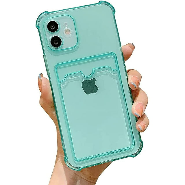 Clear Wallet Phone Case for iPhone , Upgrade Clear Card Slot Case, Slim Fit Protective Soft TPU Shockproof Wallet Case with Cute Card Holder Pocket for Apple iPhone13 mini,Green