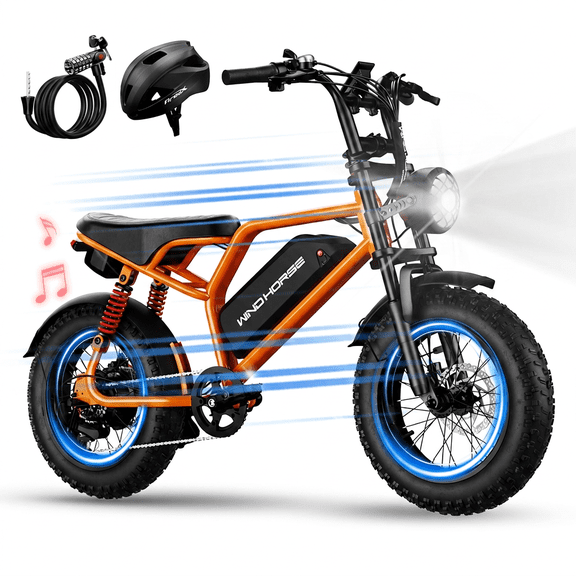 WINDHORSE 1255W Peak Electric Bike for Teens, 16" Fat Tire E Mountain Bike 20-28mph, 45-65miles Range 748.8Wh Removable Battery, with Free Lock&Helmet