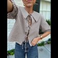 thumbnail image 4 of Tops con Lazo Delantero para Mujer, Top Babydoll con Peplum y Estampado de Leopardo Y2K, 3/4, Mangas Abullonadas, Bonitos Tops para Salir Marrón M, 4 of 9