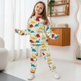 thumbnail image 4 of Uorisanigo Girls Boys Sweatsuit Set Oversized Colorful Cartoon Dinosaur Pullover Sweatshirt Cargo Sweatpants Sweatsuit Pack of 2, Long Sleeve Hoodie and Pants Outfits, 4 of 7
