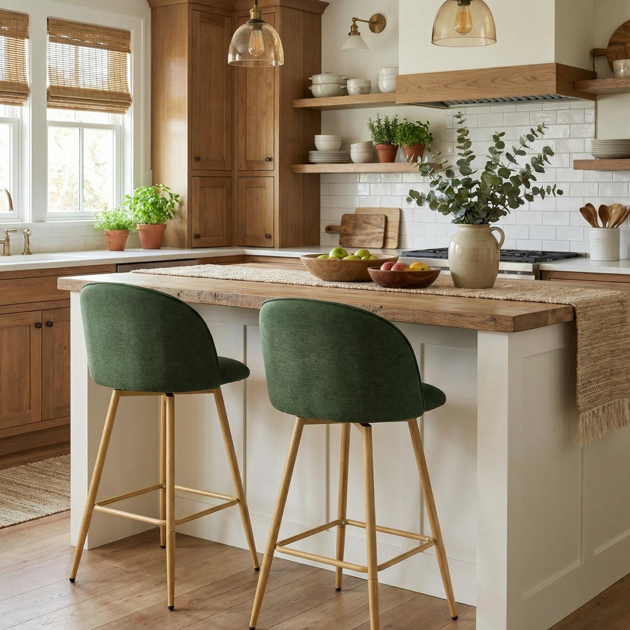 Homy Casa 26" Swivel Counter Height Bar Stools, Set of 2, Kitchen Island Chairs, Forest Green