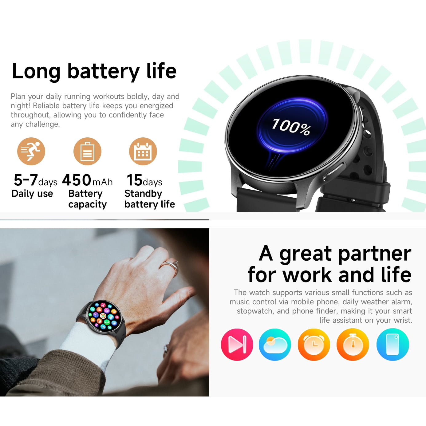 Smart Watch with 1.32" AMOLED Display, Long Battery Life, Outdoor Design, Water Resistant
