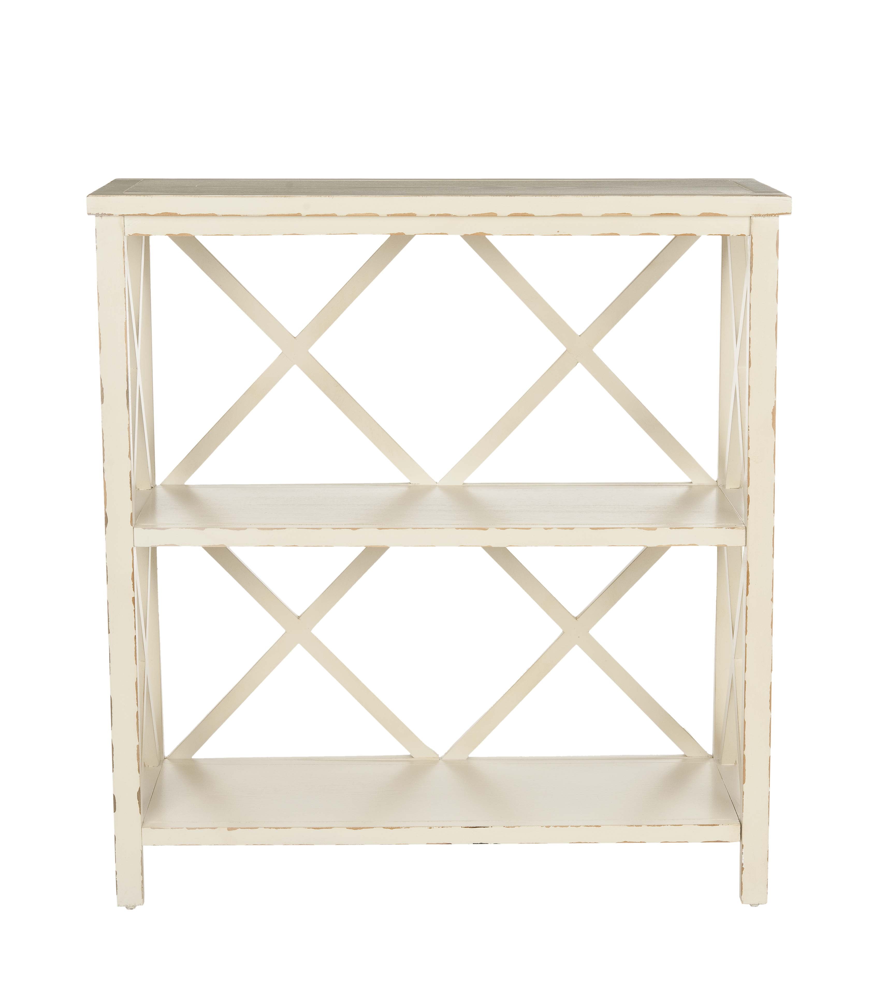 SAFAVIEH Liam Duo X-Back 2 Tier Open Bookcase, Vintage Cream