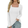 thumbnail image 4 of DAFPZW Long Sleeve Shirts for Women Slim Fit Square Neck Basic Tops with Thumb Holes Soft Classic Solid Going Out Tops, 4 of 9