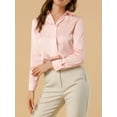 thumbnail image 6 of INSPIRE CHIC Inspired Women's Elegant Shirts V Neck Point Collar Long Sleeve Smooth Satin Blouse M Light Pink, 6 of 8