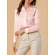 thumbnail image 5 of CAMISAS ELEGANTES PARA MUJER INSPIRADAS CHIC, CON CUELLO PUNTA V Y MANGAS LARGAS, BLUSA DE SATÉN SUAVE TAMAÑO S, ROSA CLARO, 5 of 7