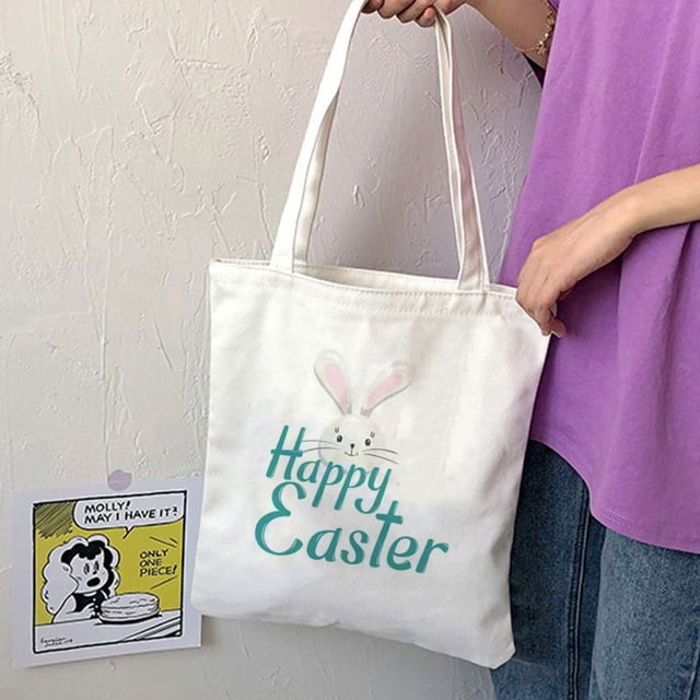 Apmemiss Easter Bunny Basket Bags for Kids,Canvas Cotton Personalized Candy Basket Rabbit