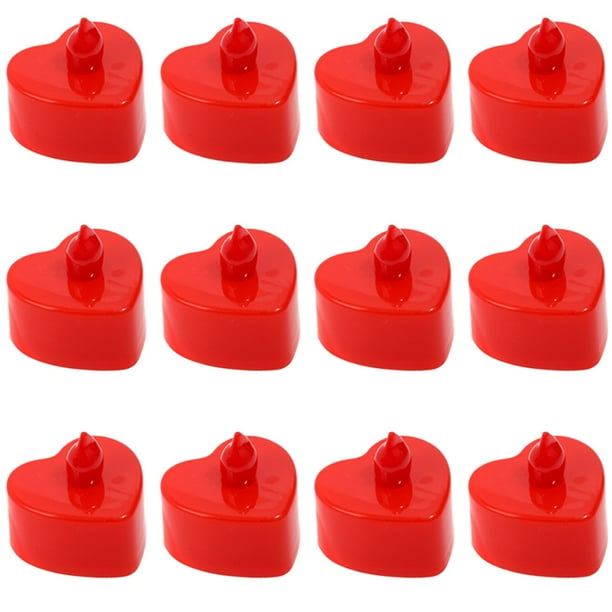 GOOHOCHY 1 bolsa 48 piezas LED corazón luminoso lámparas de vela eléctricas velas de té (rojo)