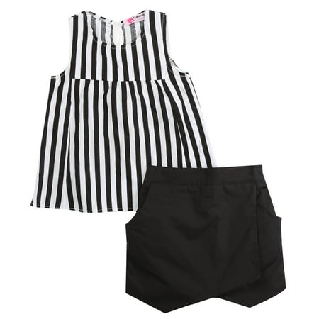 

Toddler Kids Baby Girls Clothes Set Casual Striped Sleeveless Vertical Tops Blouse Black Pants 2pcs Outfits 2~7Y