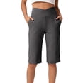 thumbnail image 3 of ADSSDQ Women's Bermuda Long Shorts High Waisted Knee Length Shorts Summer Athletic Running Shorts with Pockets Dark Gray M, 3 of 7