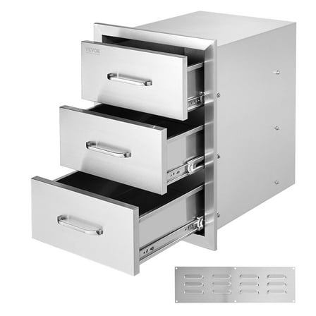 STAWAY 3-Tier Stainless Steel Kitchen Drawer - Outdoor BBQ Storage with Smooth Sliding Rails, Rust Resistant, Easy Assembly for Indoor/Outdoor Kitchens