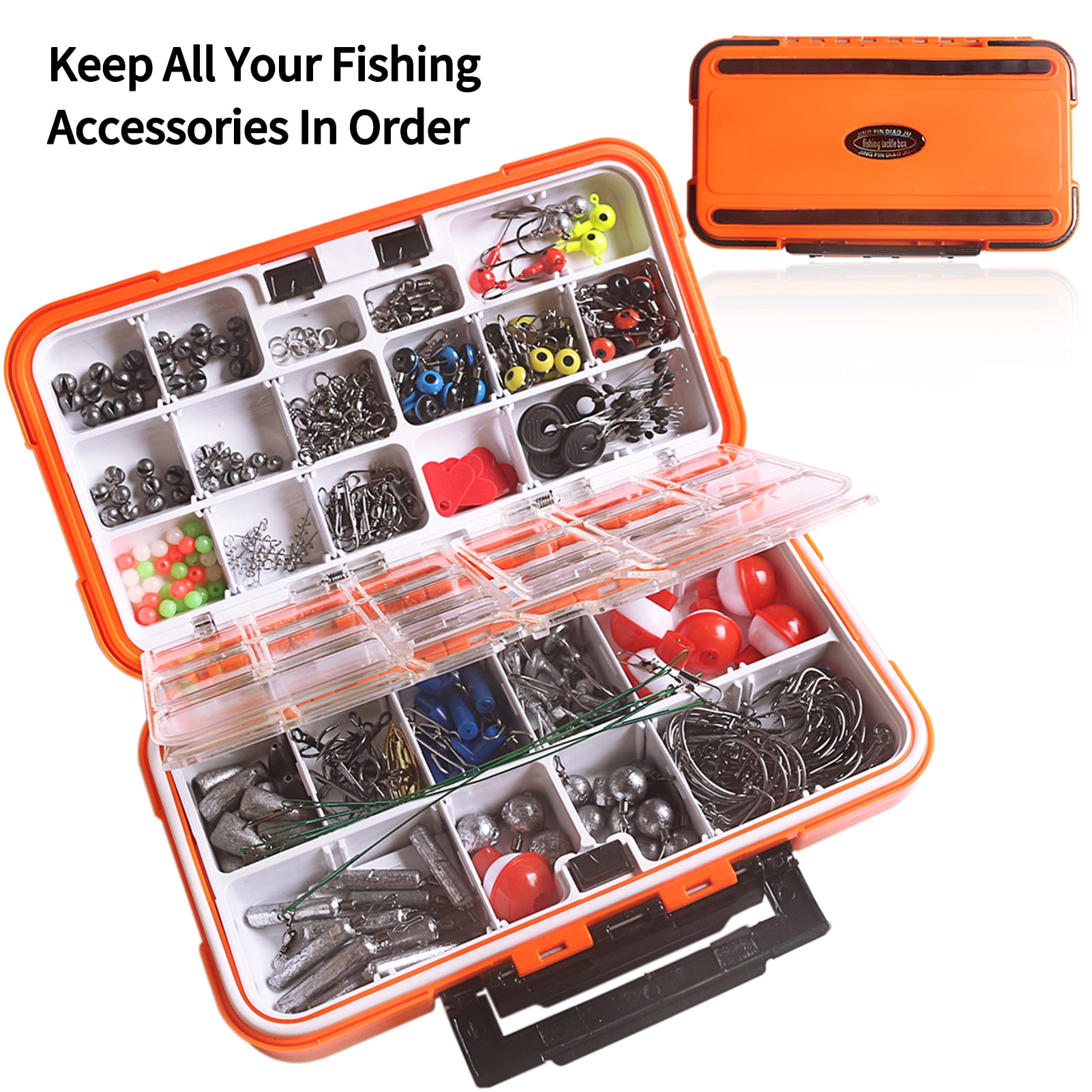 Blusea 343pcs Compact Fishing Tackle Kit - All-in-One Freshwater Hooks, Weights, Bobbers in Tackle Box, Fishing Gear Set for Bass Trout Panfish