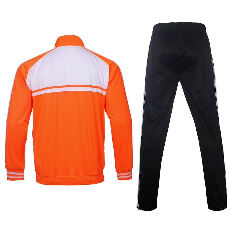 Mens Track Suits 2 Piece Set Full Zip Up Jogging Suits Long Sleeve Sweat  Suit Athletic Tracksuit Men(ORANGE,5XL)
