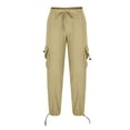 thumbnail image 3 of BXINGOHAI Cotton Linen Cargo Pants For Men Lightweight Resistant Work Pants Solid With Drawstring Pocket Elastic Waist Outdoor Sport Long Pant Khaki,XXL, 3 of 5