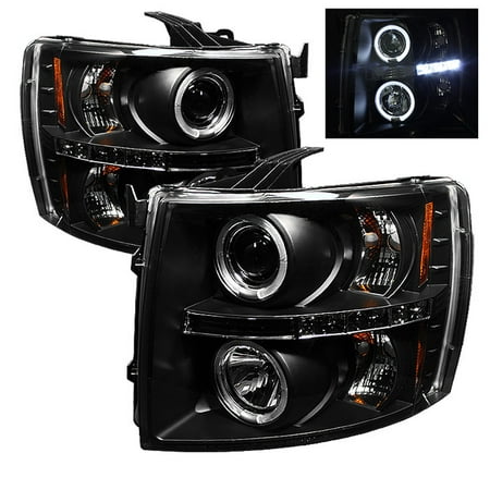 Spyder Chevy Silverado 1500 07-13 2500HD/3500HD 07-14 Projector Headlights - LED Halo - LED ( Replaceable LEDs ) - Black - High H1 (Included) - (Best Performance Chip For Silverado 1500)