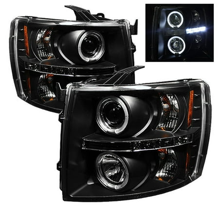 Chevy Silverado Headlights - Spyder Chevy Silverado 1500 07-13 2500HD/3500HD 07-14 Projector Headlights - LED Halo - LED ( Replaceable LEDs ) - Black - High H1 (Included) - Low
