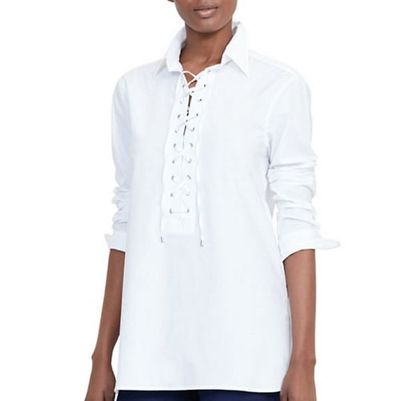 Lauren Ralph Lauren Petite Gordeon Lace-Up Broadcloth Tunic White PS