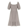 thumbnail image 4 of LLYwey Girls Robes d'Été à Volants, Robe Décontractée Fluide pour Filles, Robe de Plage Unie à Manches Bouffantes Plissée Longueur Genou, Gris, 14T, 4 of 7