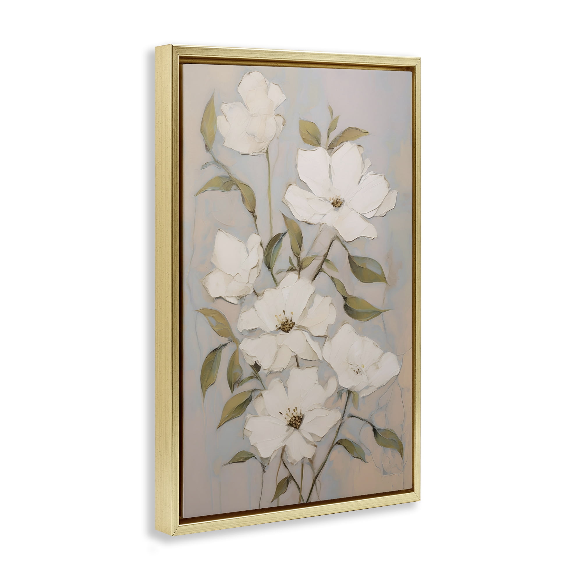 Stupell Industries Pearly White Flowers Botanical & Floral Painting Gold Floater Framed Art Print Wall Art, 17 x 25