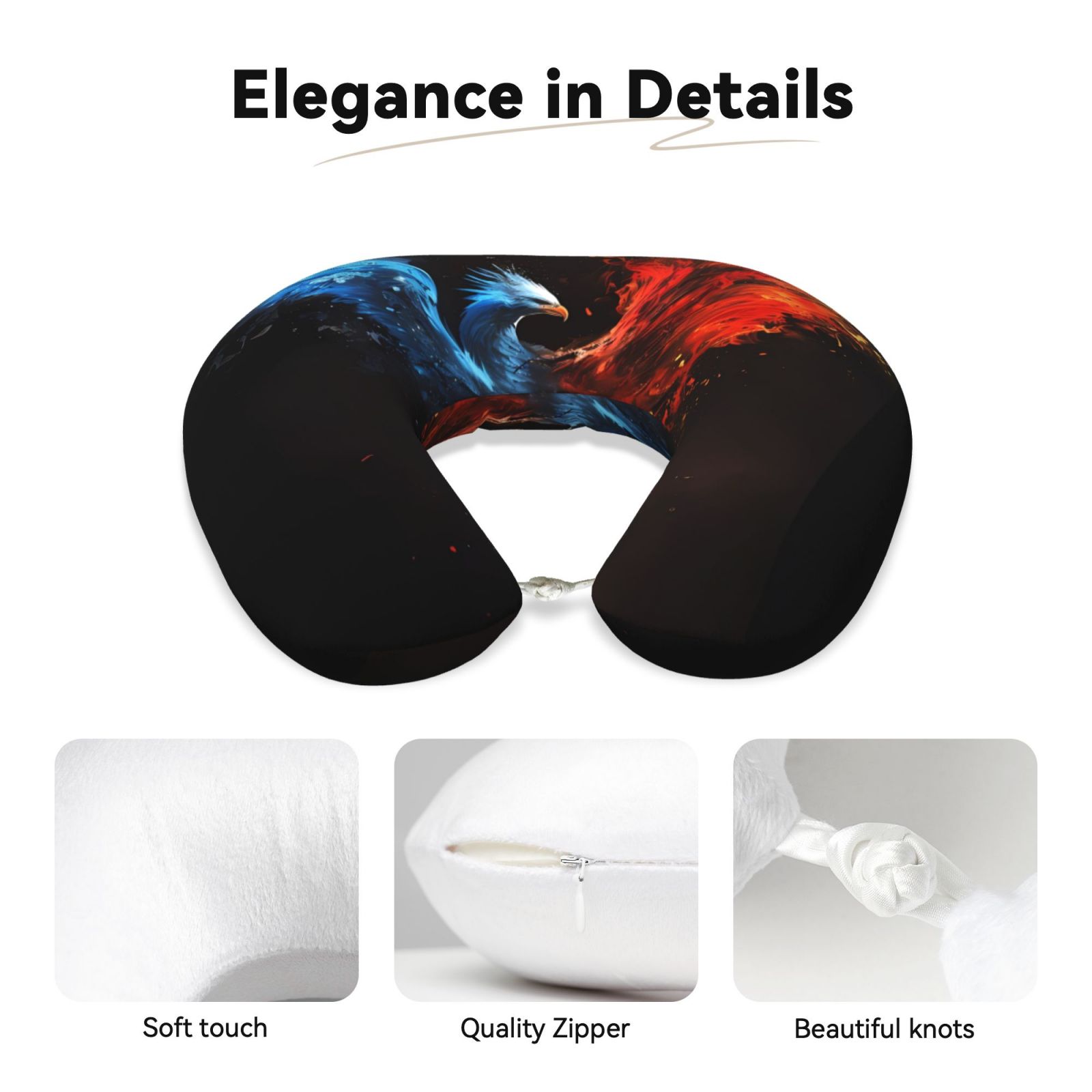 Xecao Red And Blue Fire Bird Print Memory Foam Cervical Neck Pillow Versatile U-Shaped Pillows for Home,Office,Camping,Travelling,Soft Washable Cover