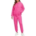 thumbnail image 2 of Huankd Women's Fleece Tracksuit 2 Piece Lounge Set Oversized Hoodie Sweatshirt and Comfortable Joggers Fall Fashion Outfit Hot Pink L, 2 of 6
