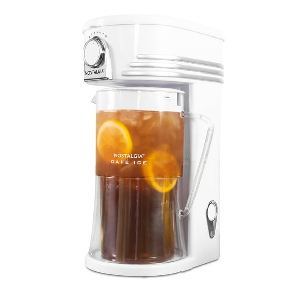 Nostalgia Café' Ice 3-Quart Iced Coffee and Tea Brewing System with Plastic Pitcher, White
