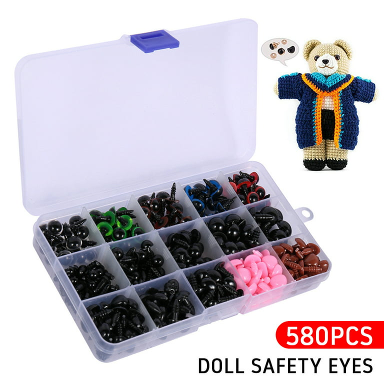 600pcs Plastic Colored Safety Eyes and Noses for Amigurumi, 6mm~14mm