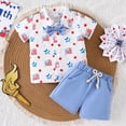 thumbnail image 2 of Boy 4th of July Outfits Toddler Boy Clothing Sets Stylish Flag & Star Print Button Down Shirt with Bow Tie & Shorts 2-Piece Outfit, 2 of 7