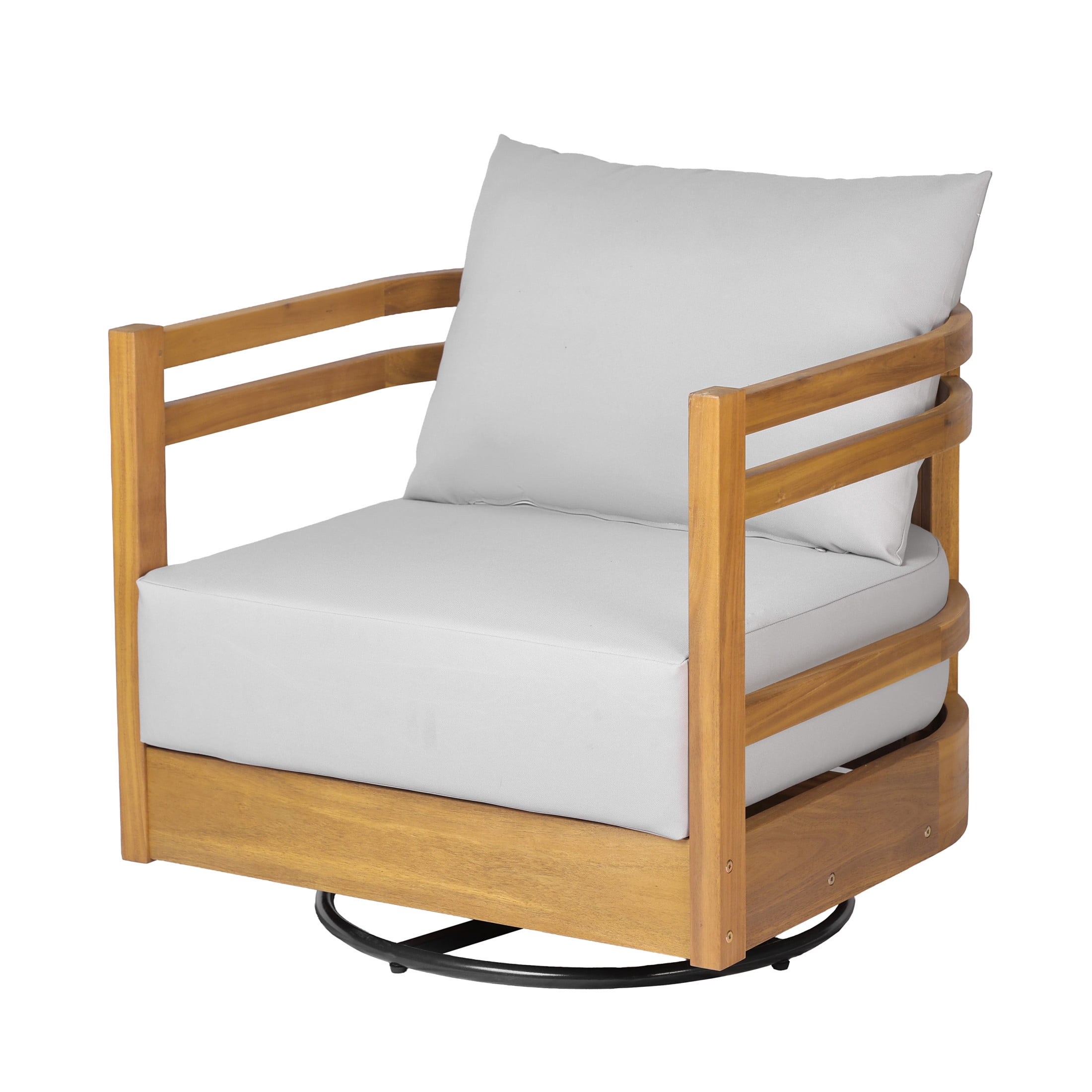 Christopher Knight Home Patio Swivel Chair with 360° Rotating Base, Water-Resistant Cushion, Teak + Gray