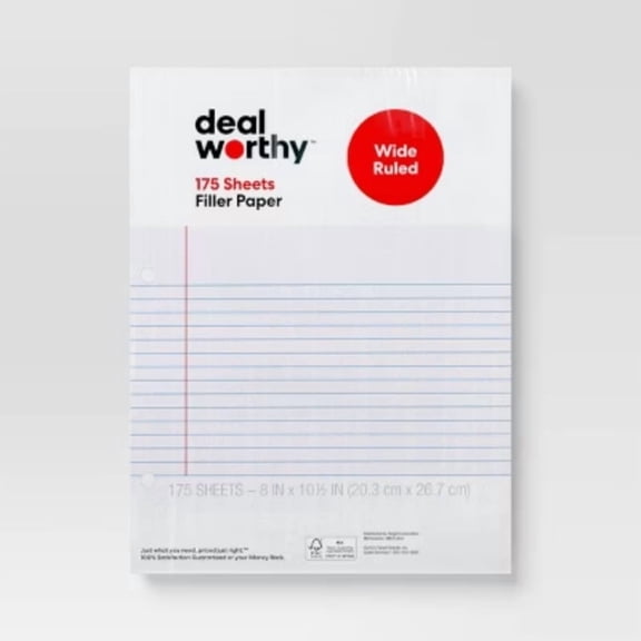 175ct Wide Ruled Loose Leaf Notebook Filler Paper