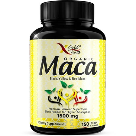 Organic Maca Root Powder Capsules Black, Red, Yellow Strongest 1500 mg Peruvian Maca Gelatinized for Energy, Performance, Mood for Men and Women, Vegan Pills w/Black Pepper for Best (Best Greens Powder Australia)