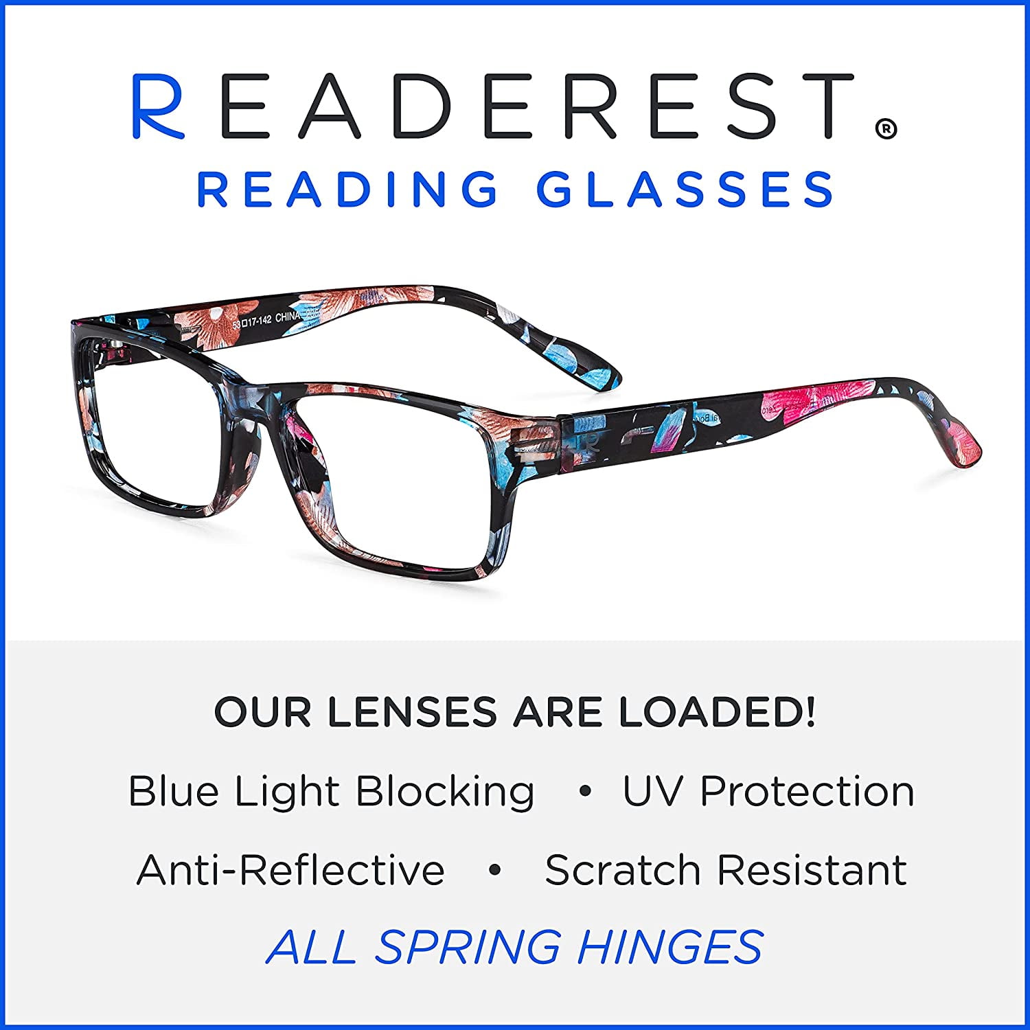 Readerest Blue Light Blocking Reading Glasses Floral 200 Magnification
