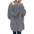thumbnail image 5 of Women Hooded Cardigan Fuzzy Jacket Winter Open Front Fleece Coat Outwear with Pockets Gray XL, 5 of 5