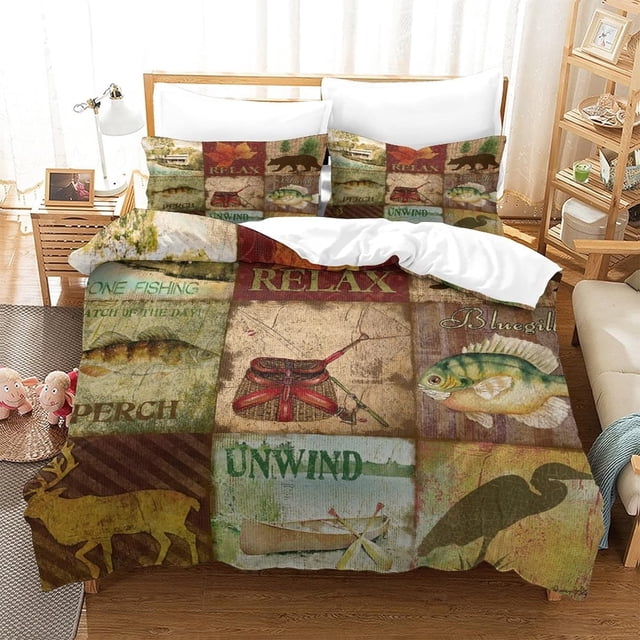 LAICAIW Couvre-Lit Format Simple, Ensemble de 3 Pcs Style Cabane Rustique Brun Ours Couvre-Lits Couvre-Lit Réversible Imprimé Animal Couvre-Lit Patchwork à Carreaux Couvre-Lit Décor de Ferme Campagnarde pour Toutes les Saisons Double (200x200 cm)