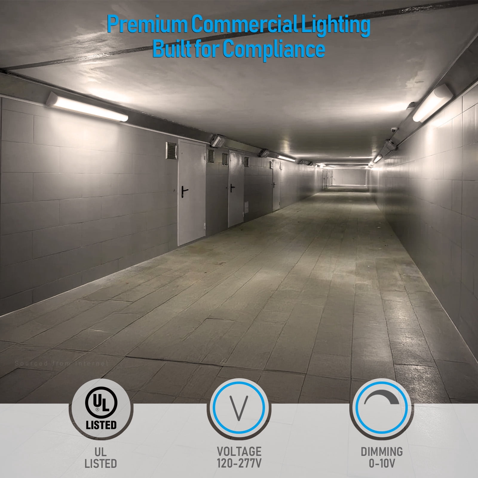 4FT 3CCT LED Stairwell Strip Light, 30W/40W/50W Adjustable, 120V-277V, 0-10V Dimmable, Surface Mount Commercial Corridor Light