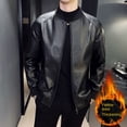 thumbnail image 1 of Men SprAutumn Thin Style Motorcycle Leather Jacket Fashionable Motorcycle Leather Jacket Fabric Soft Version Slim Simple Coat Black1 XXL, 1 of 6