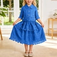 thumbnail image 2 of PRfgtbd Toddler Girls Summer Outfits Lace Short Sleeve Shirts Tops And A-Line Flowy Skirt Two Piece Matching Outfits Casual Party Wear Cute Girls Outfits, 2 of 4