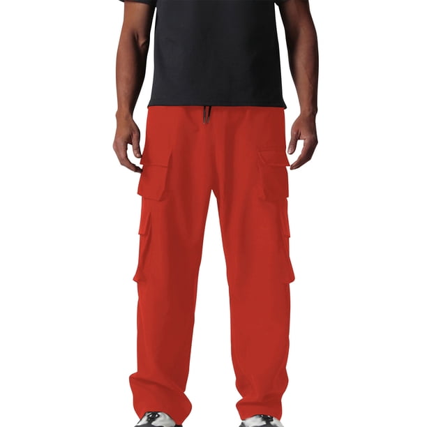 Pantalones de trabajo para hombre, de color liso, con cordón, cintura elástica y múltiples bolsillos