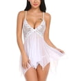 thumbnail image 1 of Kmbangi Lingerie d'Été pour Femmes + Robe de Nuit Unie Col en V + String, 1 of 7