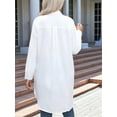 thumbnail image 3 of Women'S Casual Shirt Dress Collar V Neck Button Down Loose Long Sleeve Mini Dresses White M, 3 of 6