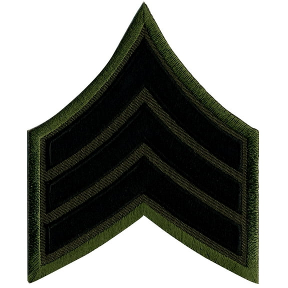 Hero's Pride SGT Chevron Patches, Black on Olive Drab, 3" Wide, Pair