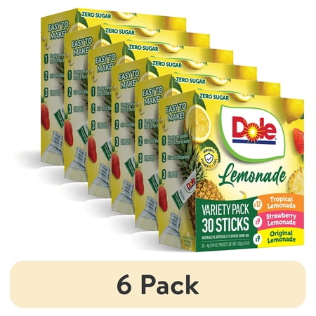 (6 pack) Dole Lemonade Variety Powder Mix, Tropical, Classic, & Strawberry, 30 Pack