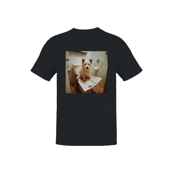 Bathroom Dog with Newspaper Humor Men's T-shirt