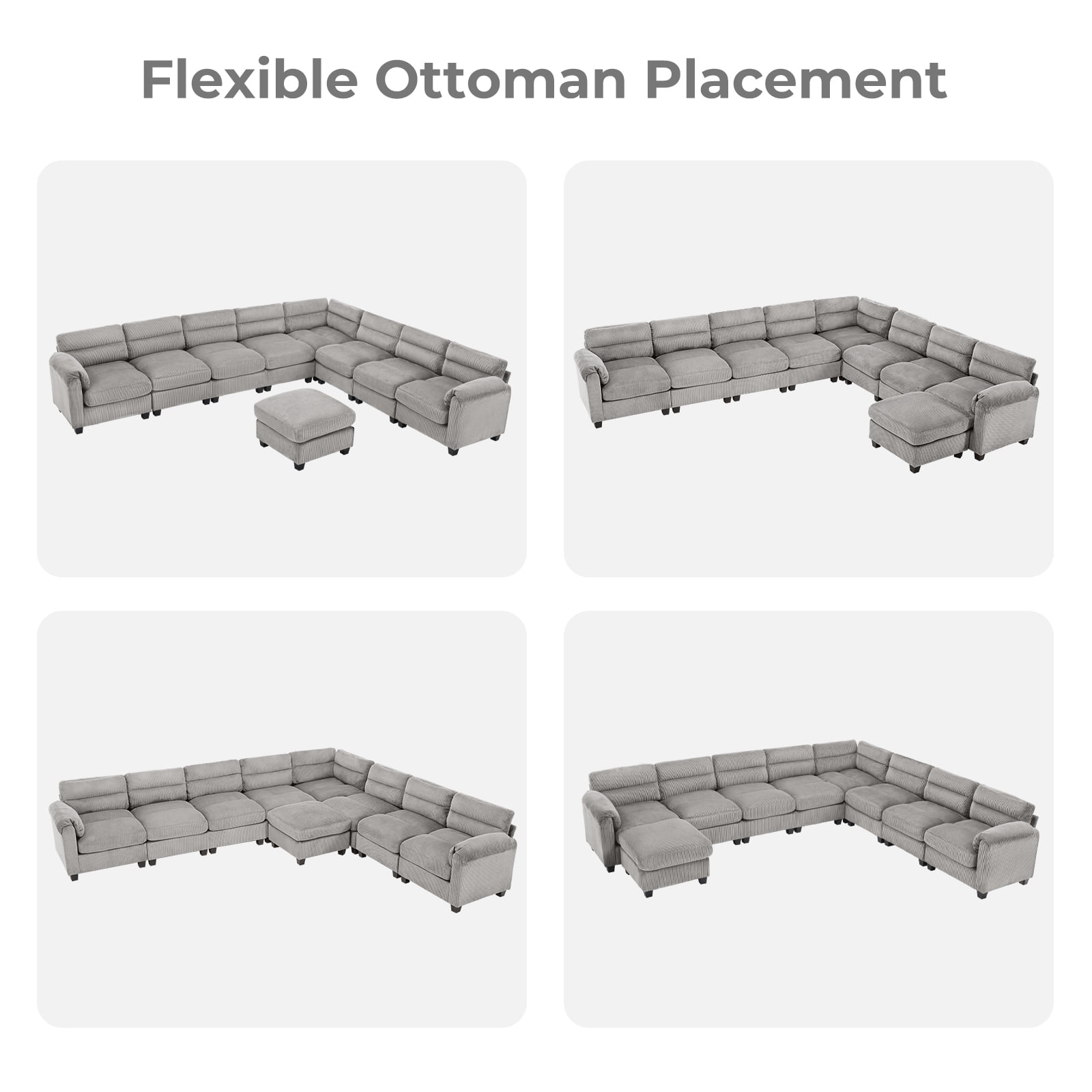 Bonzy Home Convertible Sectional Sofa With Ottoman, Ultra‑Comfort Seating – Configurable for Living Room & Family Room, Gray