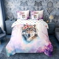 thumbnail image 3 of Erosebridal Watercolor Wolf with Rose Crown Print Bedding Comforter Set, Floral Wildlife Full Bedding Set for Women, Polka Dots Reversible 7-Piece, 3 of 6