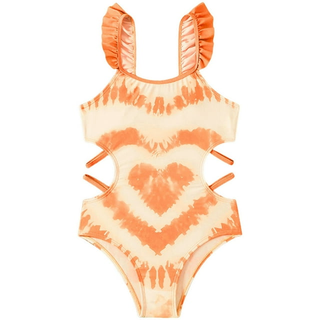 adviicd Bathing Suits for Teenagers Girls Swimsuit One Piece Swimsuits Ruffle Ruched Bathing Suit Adjustable Straps Padded Swimwear 5-10Y 11-14Y(Orange,13-14 Years)