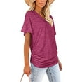 thumbnail image 4 of SHIBEVER Womens V-Neck Short Sleeve Tops Solid Casual Loose Basic T Shirts for Women Clothes Side Shirring Basics Tshirts Pleated Tunics Size M, 4 of 8