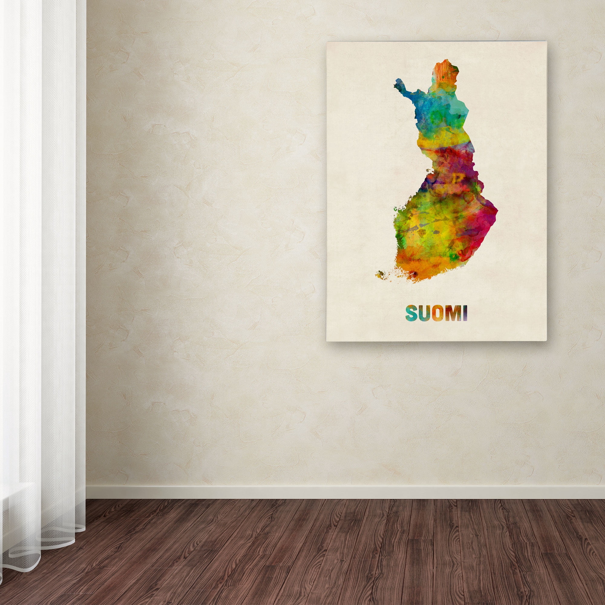Trademark Fine Art "Finland Watercolor Map (Suomi)" Canvas Art by Michael Tompsett