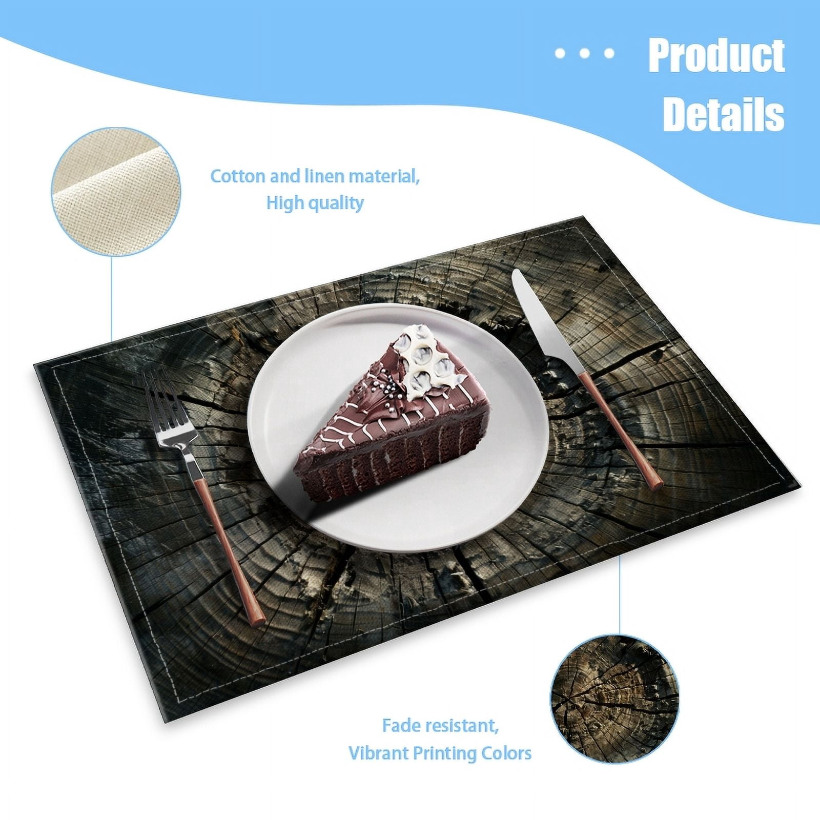 BaHomeck placemats Set of 4 Old Tree Stump With Cracks And Rings Cotton Linen rectangle Placemats for Kitchen Dining Table Indoor,Outdoor,18*12inch