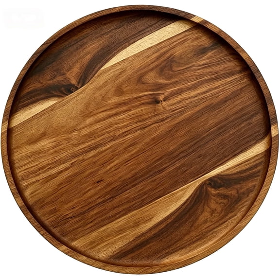 Wood Tray, Acacia Wooden Decorative Serving Tray for Coffee Table and Home Decor, Wooden Appetizer Charcuterie Board for Kitchen Countertop (9.8 inch)